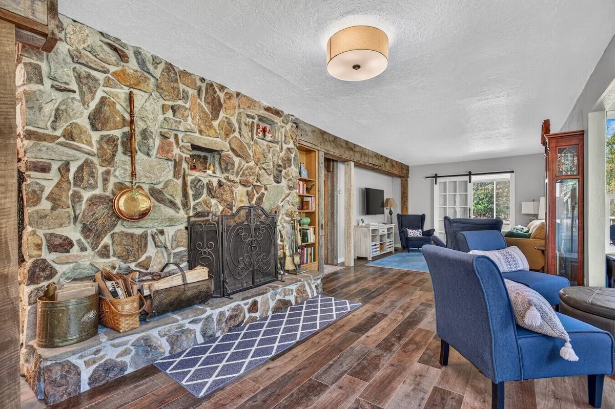 Stone fireplace in the living room